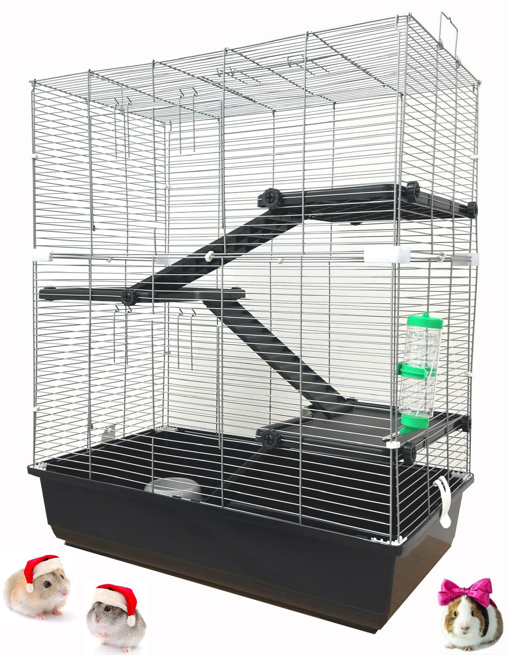 Pet Products Extra Large 4-Floor Universal Small Animal Home Critter Paw Safe Guinea Pig Habitat Cage Tight 3/8-inch Wire Spacing 6.5" Deep Tubby Base for Wide Variety of Small Animals