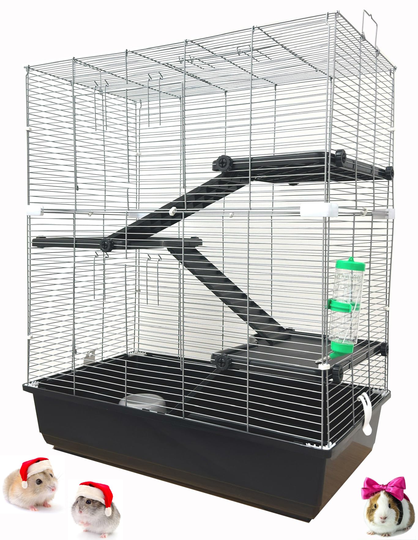 Pet Products Extra Large 4-Floor Universal Small Animal Home Critter Paw Safe Guinea Pig Habitat Cage Tight 3/8-inch Wire Spacing 6.5" Deep Tubby Base for Wide Variety of Small Animals